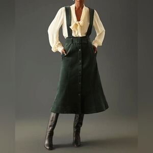 Maeve Corduroy Button-Down Pinafore Dress Dark Green